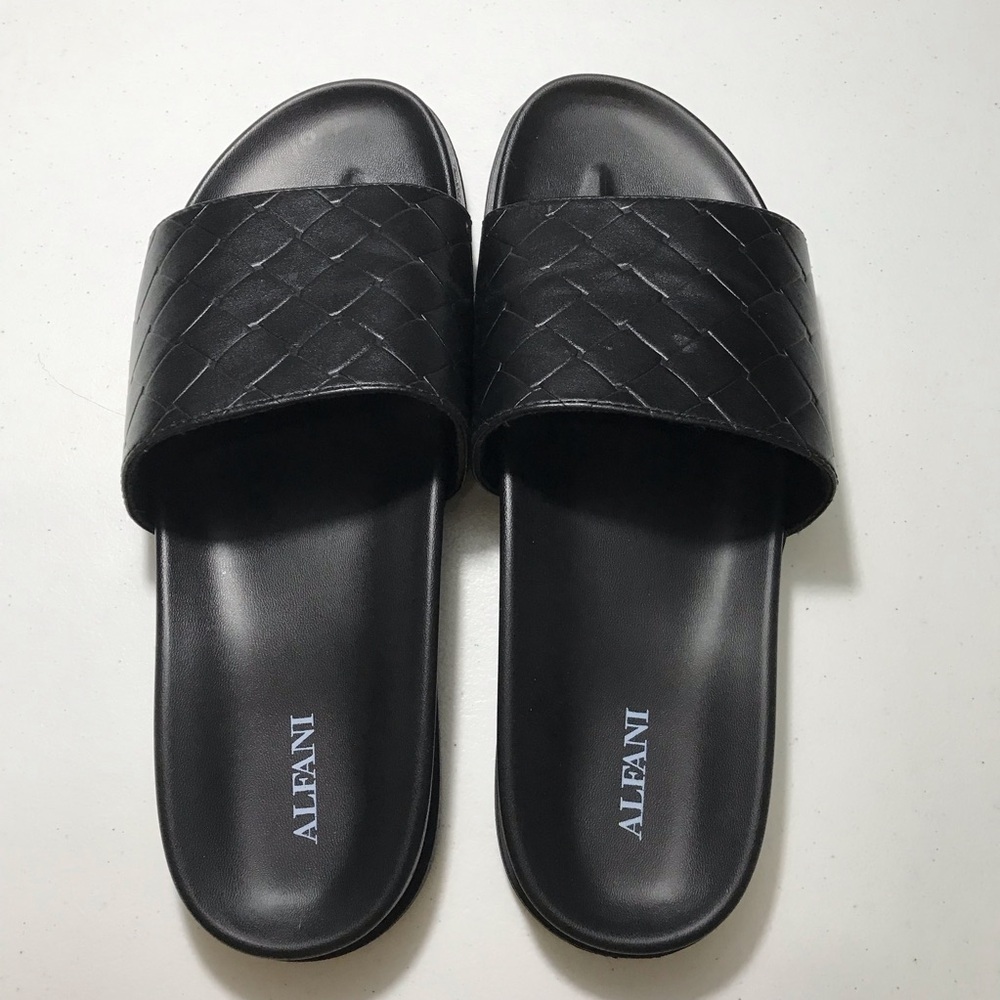 Alfani Black Woven Leather Slide Sandals Size 10.5m Sb-K View 3